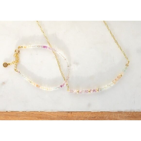 Fluorite Bundle Necklace & Bracelet Non-tarnish Gold Chain Waterproof Jewelry - Picture 6 of 12